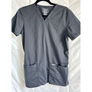 Cherokee Workwear Revolution Grey V Neck‎ Scrub Top S P Stretch